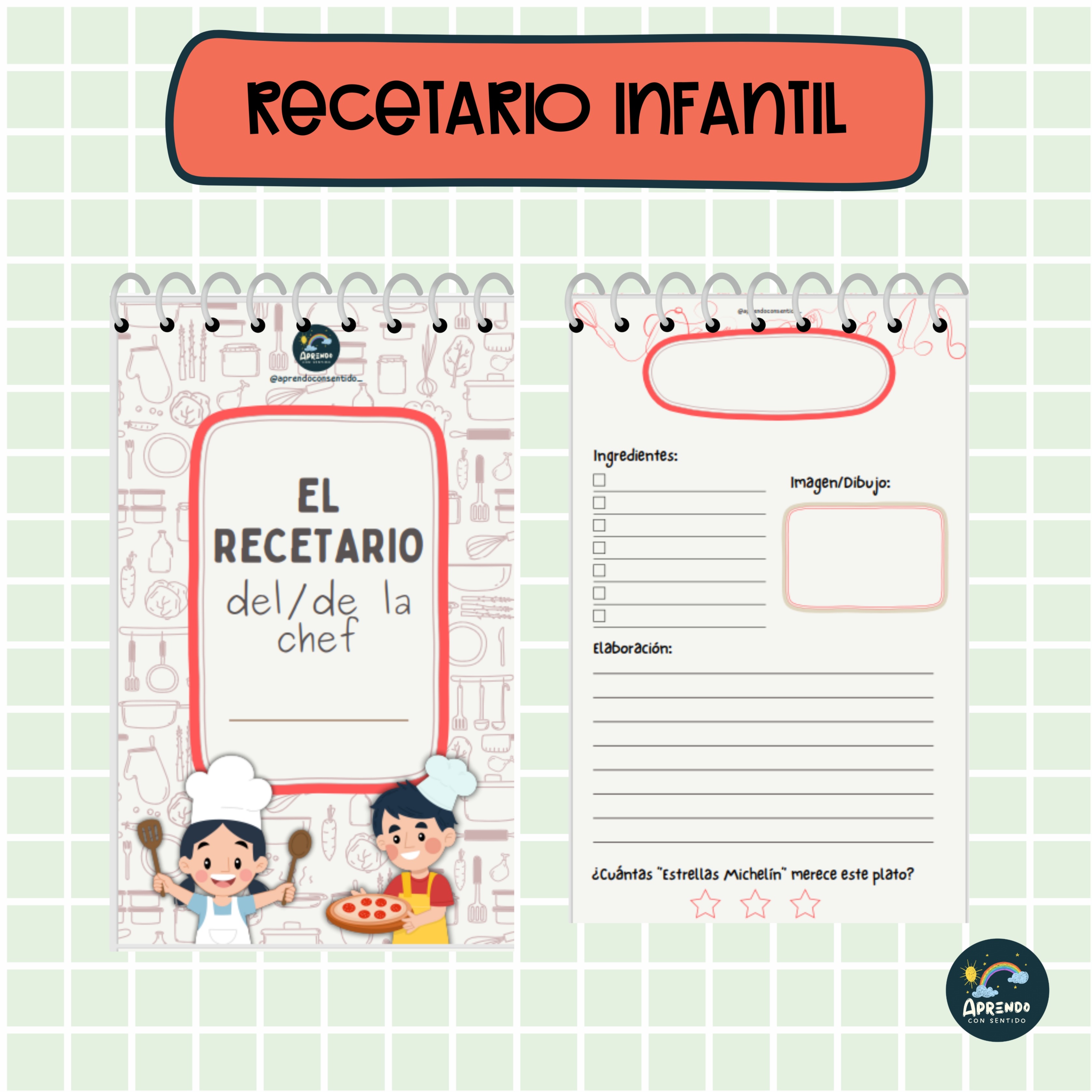 este recurso se trata de un cuaderno de recetas donde losas peques podraacuten anotar las recetas que aprendan