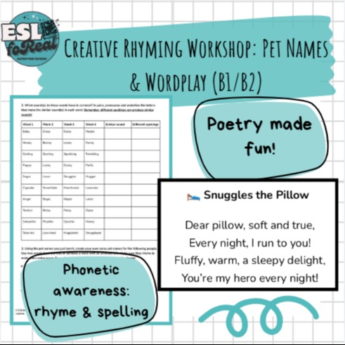 if youre looking for something different this valentinersquos day your b1 students will love this lesson plan it covers pet names pronunciation and writing poem...